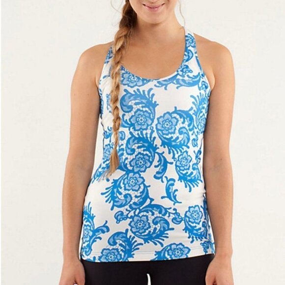 Lululemon Cool Racerback Tank Luon Laceoflage Beaming Blue  Size 4 - Picture 1 of 6